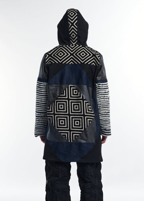 Day Latitude Abrigo Artesanal Patchwork en Denim Upcycling Vista Posterior