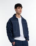 Day Latitude Chaqueta Oversize Azul Denim Drapeado Vista Frontal