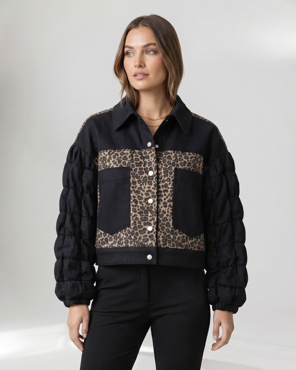 Day Latitude Chaqueta Oversize Animal Print en Denim Drapeado Vista Frontal