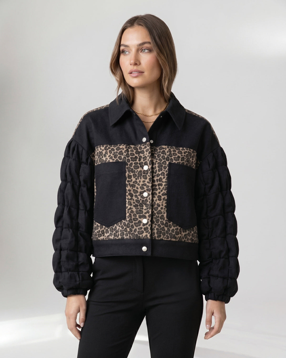 Day Latitude Chaqueta Oversize Animal Print en Denim Drapeado Vista Frontal