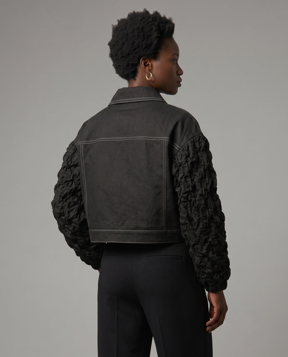 Day Latitude Oversize Jacket Negra Mangas en Drapeado Vista Posterior