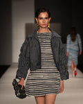 Day Latitude Chaqueta Oversize Gris Denim Drapeado Vista Frontal