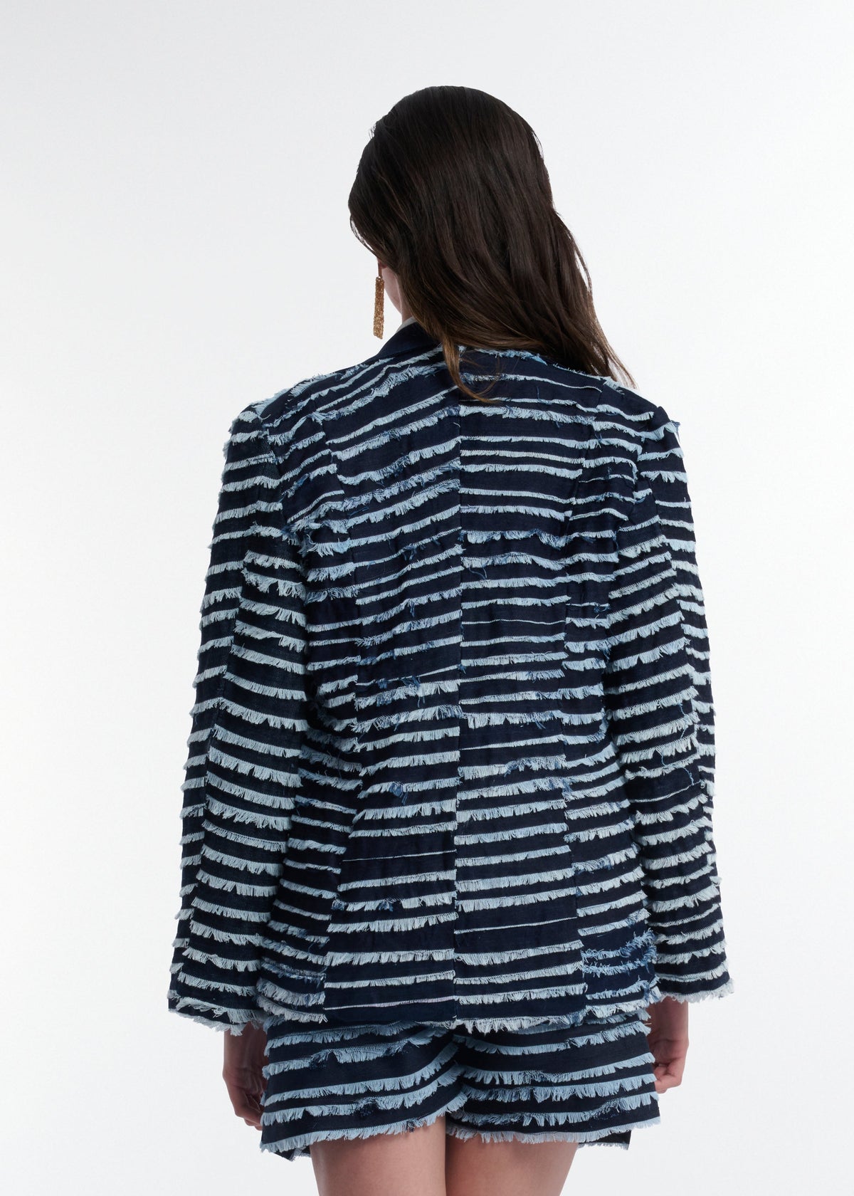 Day Latitude Set Sartorial Blazer Denim Deshilachado Vista Posterior